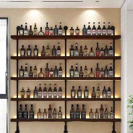 wine bottles in a shelving wall