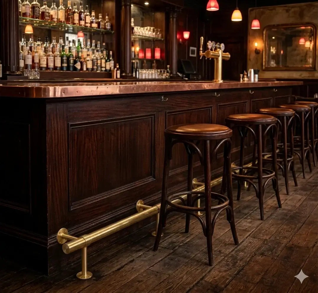 cosy bar with an installed brass footrail