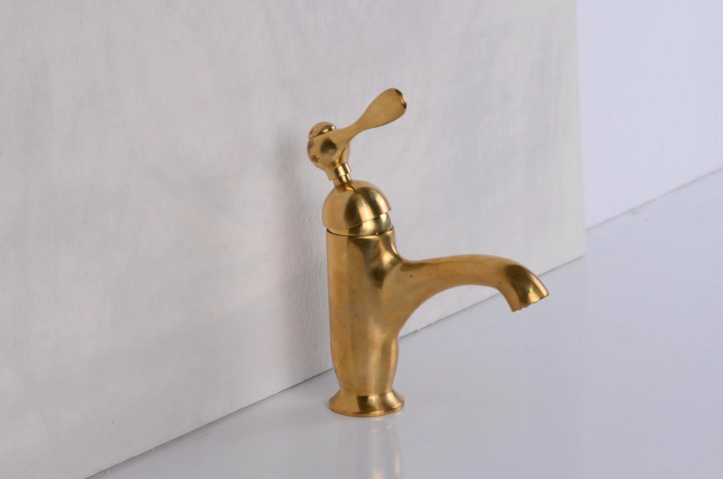 Solid Brass Single Hole Faucet – Handcrafted Vintage Bathroom Sink Fixture