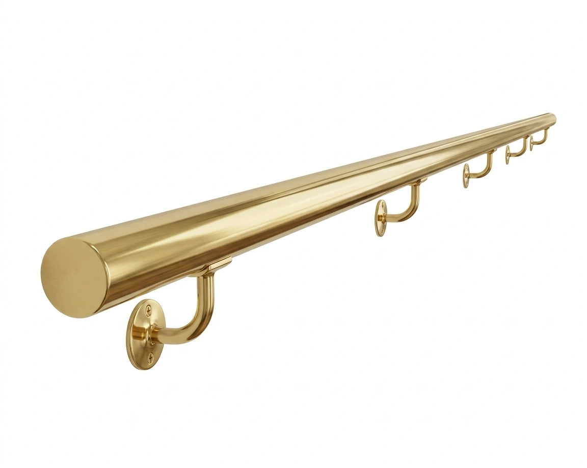 Solid Brass Handrail with Brackets, Railing for Stairs