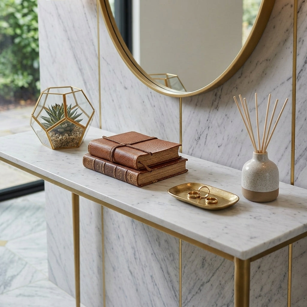 Modern Entryway Console Brass Table, Minimalist Hallway Console
