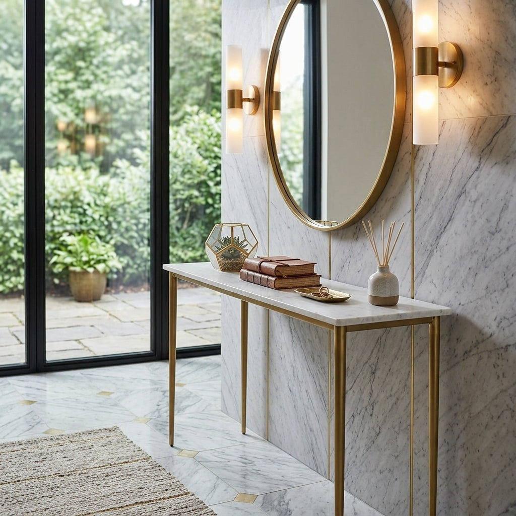 Modern Entryway Console Brass Table, Minimalist Hallway Console