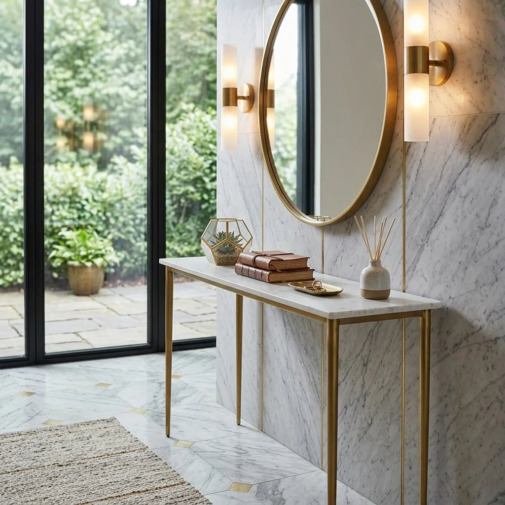 Modern Entryway Console Brass Table, Minimalist Hallway Console
