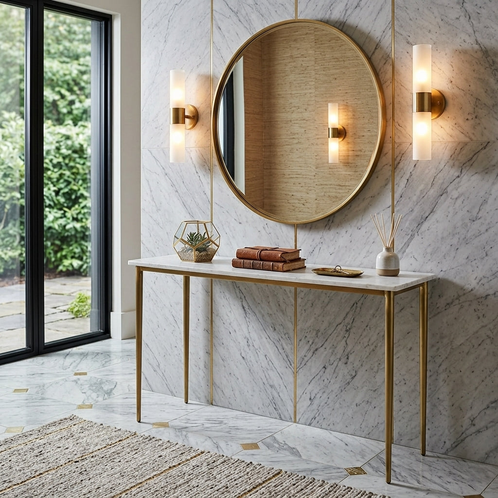 Modern Entryway Console Brass Table, Minimalist Hallway Console