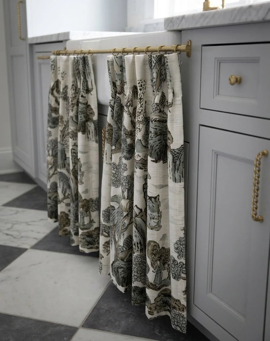 Cupboard Skirt Brass Rod, Cabinet Curtain Skirt Rod