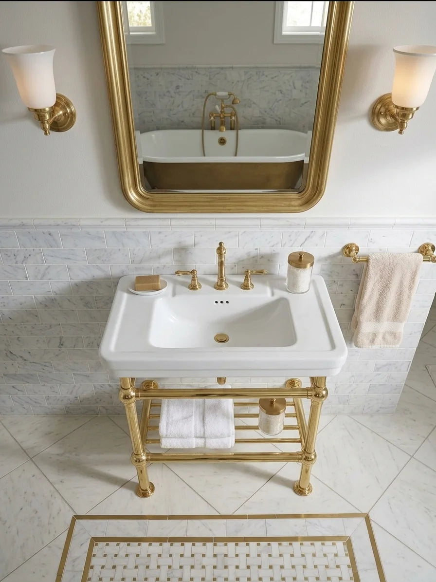 Brass Sink Console, Vintage Solid Brass Bathroom Vanity base,  Parisian Style