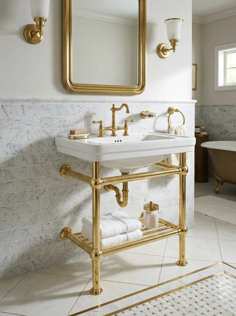 Brass Sink Console, Vintage Solid Brass Bathroom Vanity base,  Parisian Style