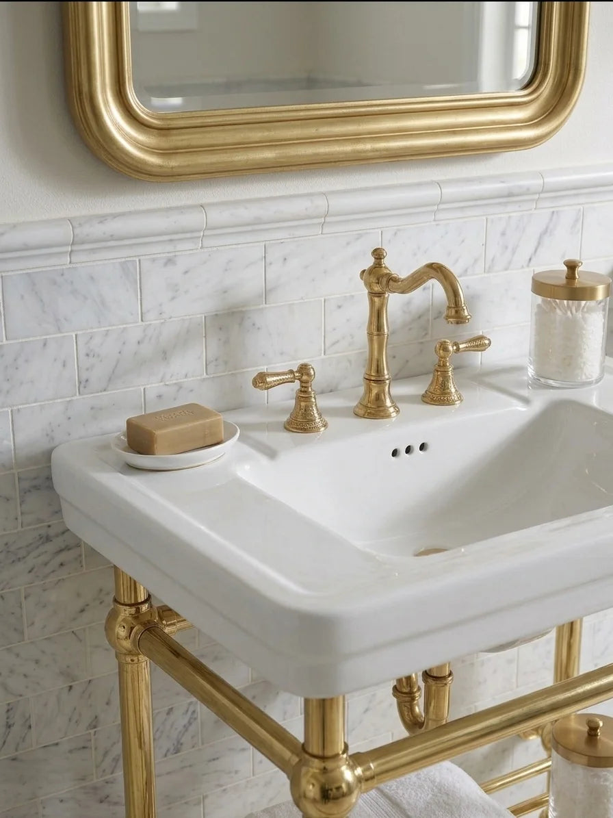 Brass Sink Console, Vintage Solid Brass Bathroom Vanity base,  Parisian Style