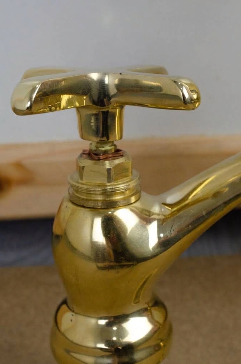 Unlacquered Brass Arched V Kitchen Bridge Faucet with Sprayer