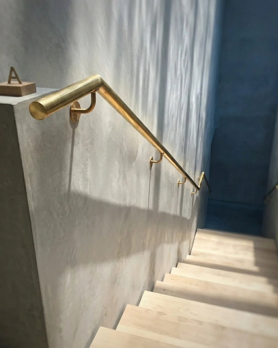 Solid Brass Handrail with Brackets, Railing for Stairs