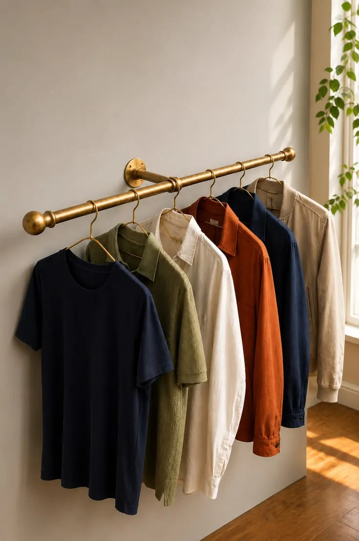 Wall Mounted Clothing Rod, Solid Garment Rack, Minimalist Closet Rod, Unlacquered Brass Hanging Rail