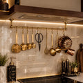 Ceiling Mounted Brass Rod with S-Hooks – Rustic Heavy Duty Hanging Bar and Pot Rack