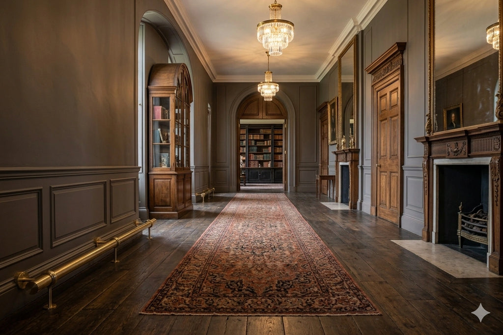 Brass foot rail in a library 