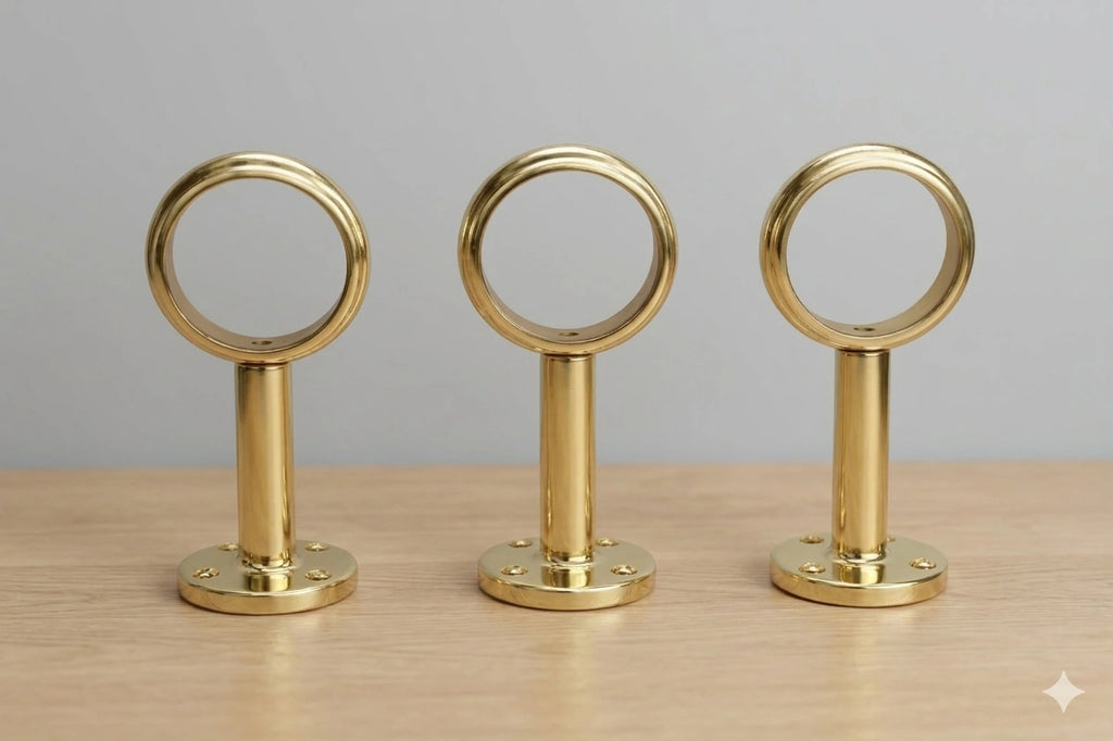 Unlacquered brass round brackets for Foot rail