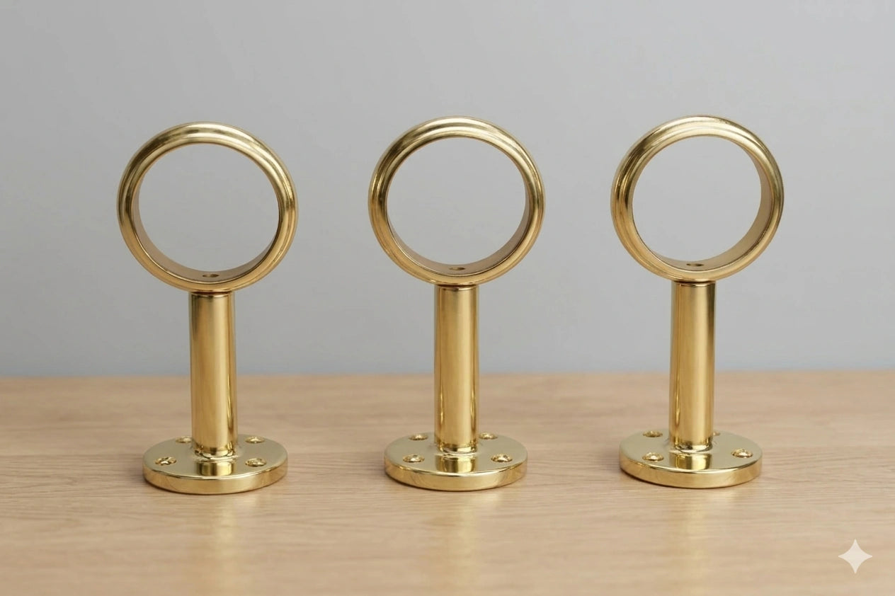 Unlacquered brass round brackets for Foot rail