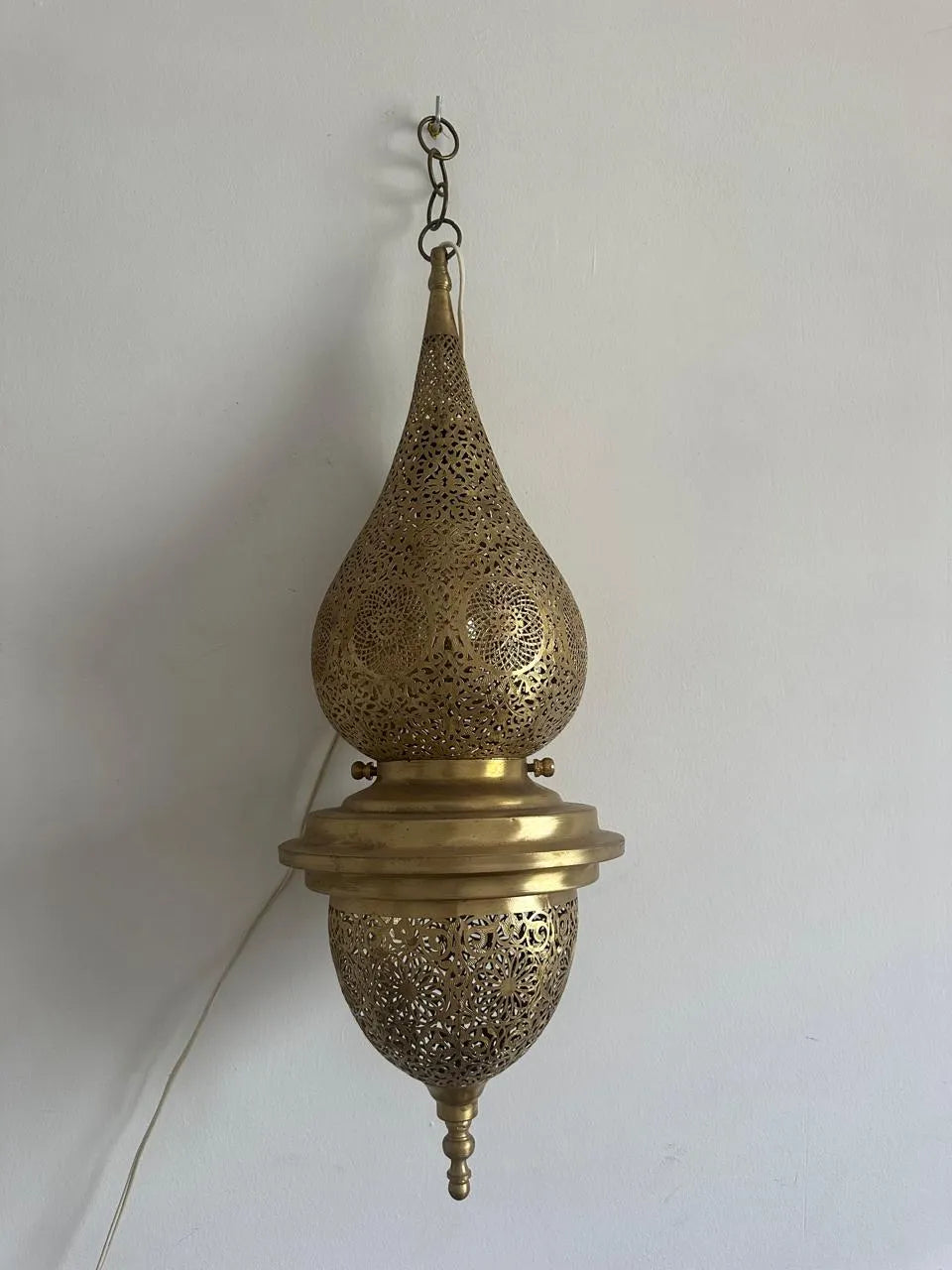 Moroccan Brass Pendant Lantern, Filigree Ceiling Light, Handmade Boho Lamp, Artisan Hanging Light Fixture