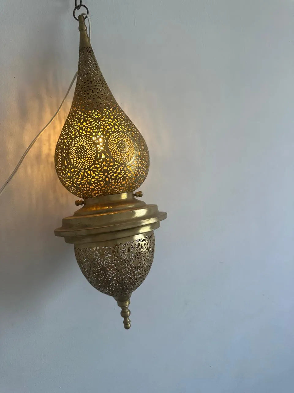 Moroccan Brass Pendant Lantern, Filigree Ceiling Light, Handmade Boho Lamp, Artisan Hanging Light Fixture
