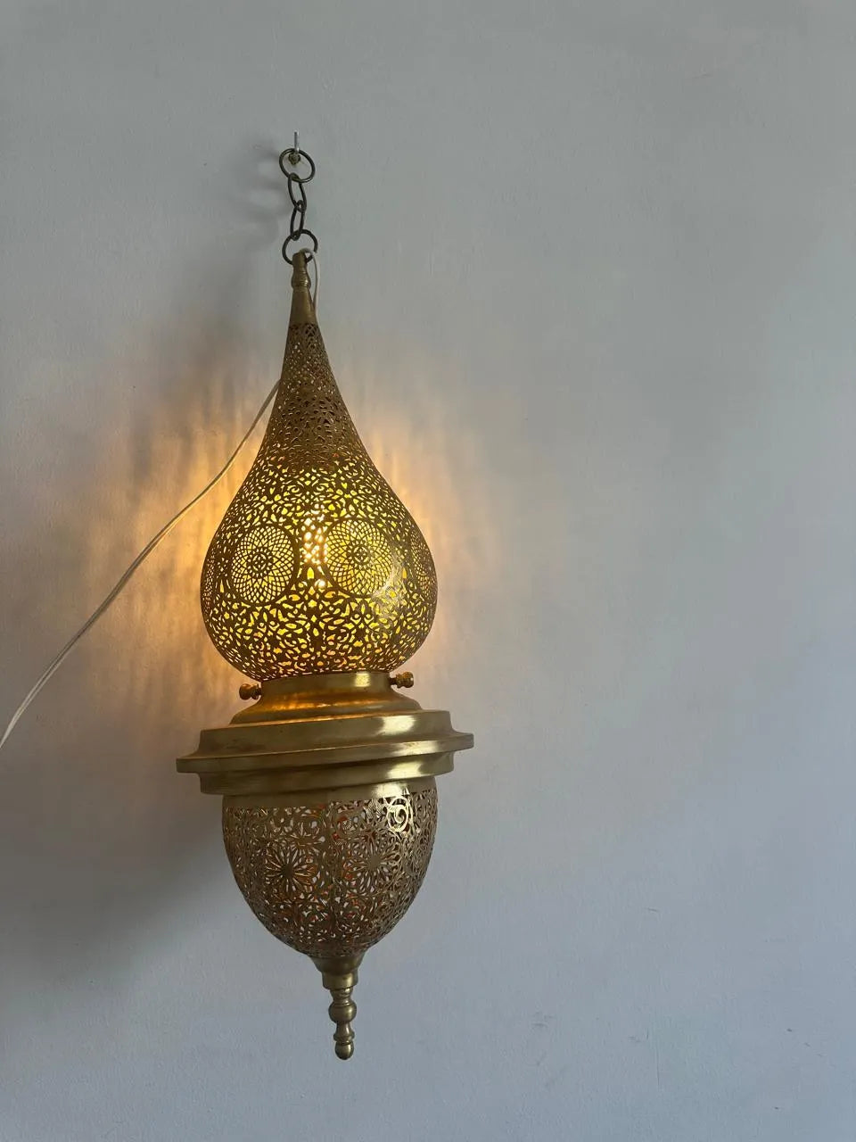 Moroccan Brass Pendant Lantern, Filigree Ceiling Light, Handmade Boho Lamp, Artisan Hanging Light Fixture