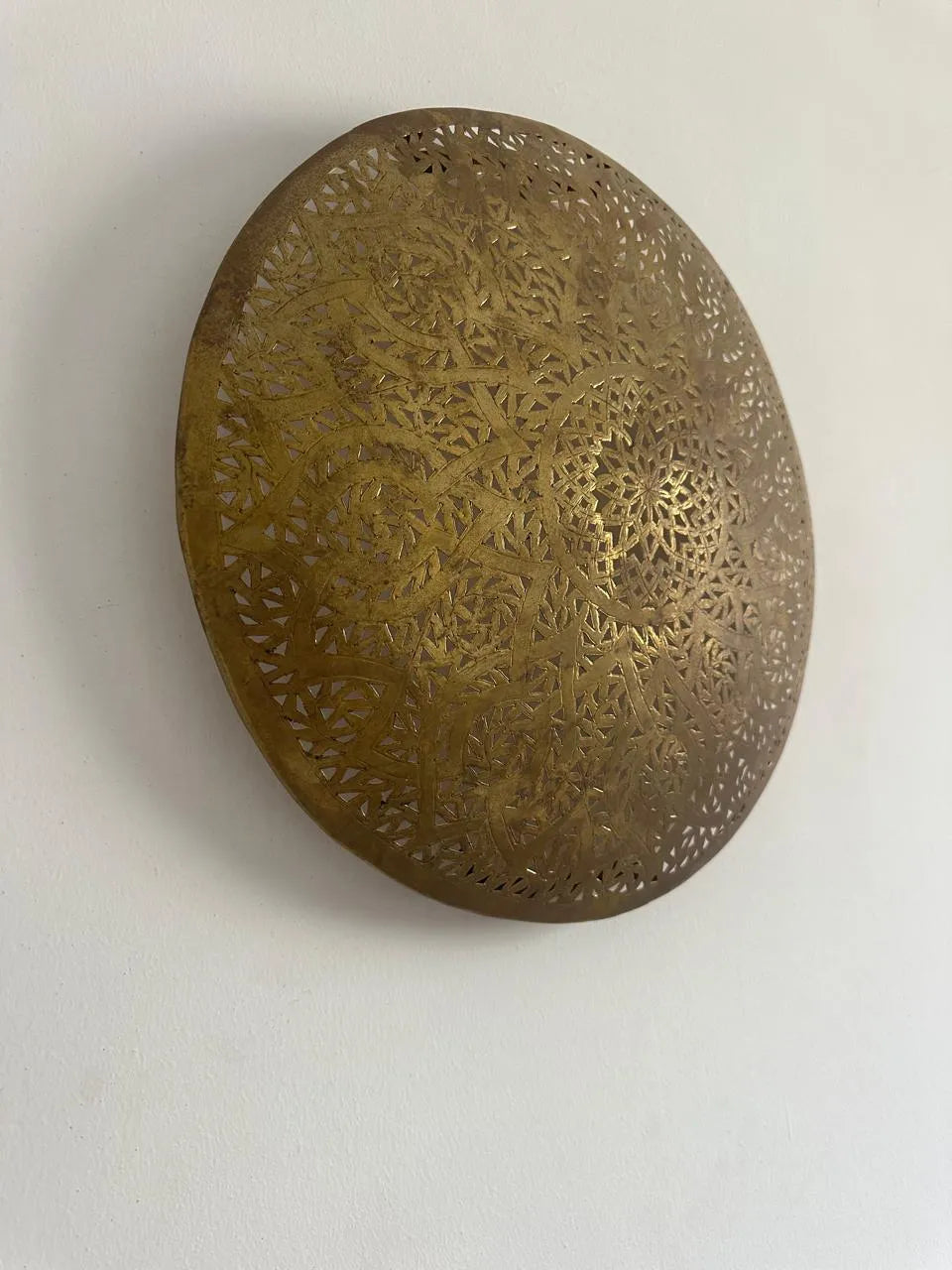Moroccan Brass Round Bulb Cover, Filigree Lamp Light, Handmade Boho Lamp, Artisan Hanging Light Fixture
