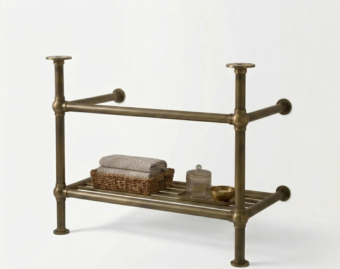 Aged Solid Brass Sink and Washstand Base – Bronze Finish Brass Vanity Console