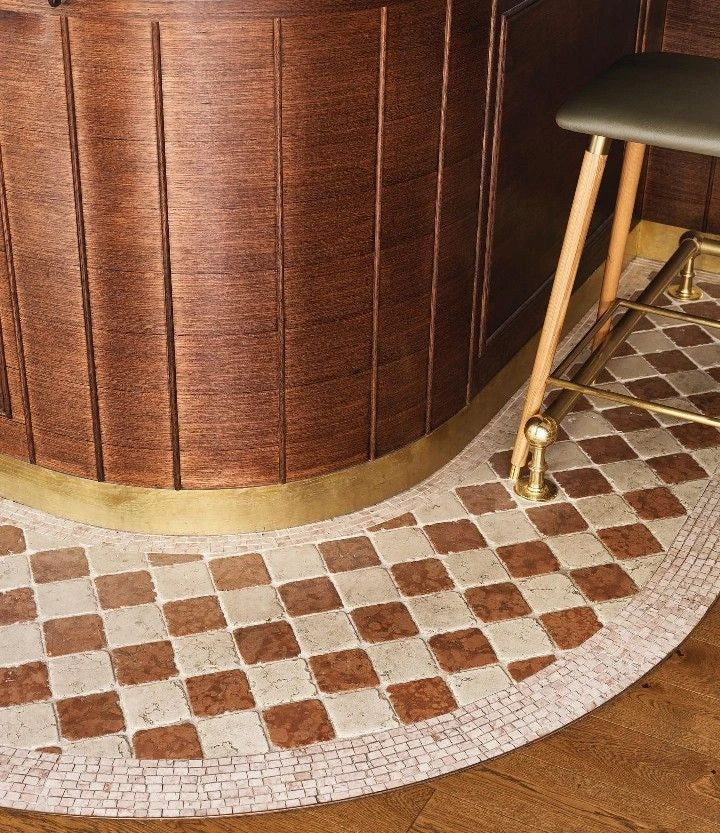 Unlacquered Brass Foot Rail With Brackets in an irish design pub