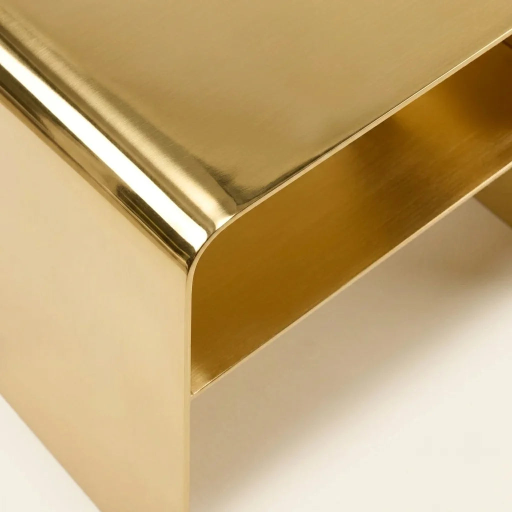 Solid Brass Minimalist Bedside Table, Modern Arched Nightstand, Accent Side Table