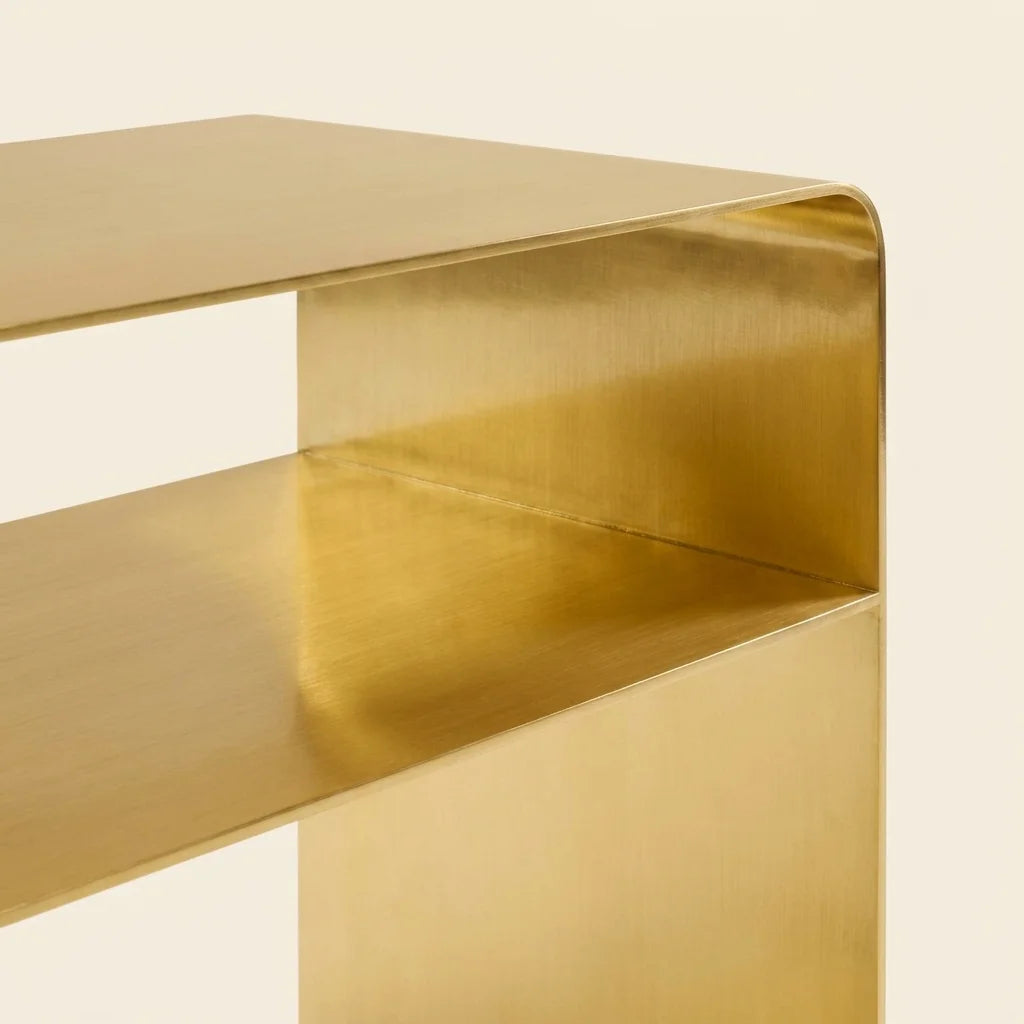 Solid Brass Minimalist Bedside Table, Modern Arched Nightstand, Accent Side Table