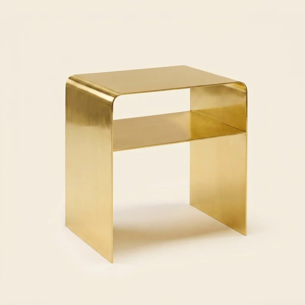 Solid Brass Minimalist Bedside Table, Modern Arched Nightstand, Accent Side Table
