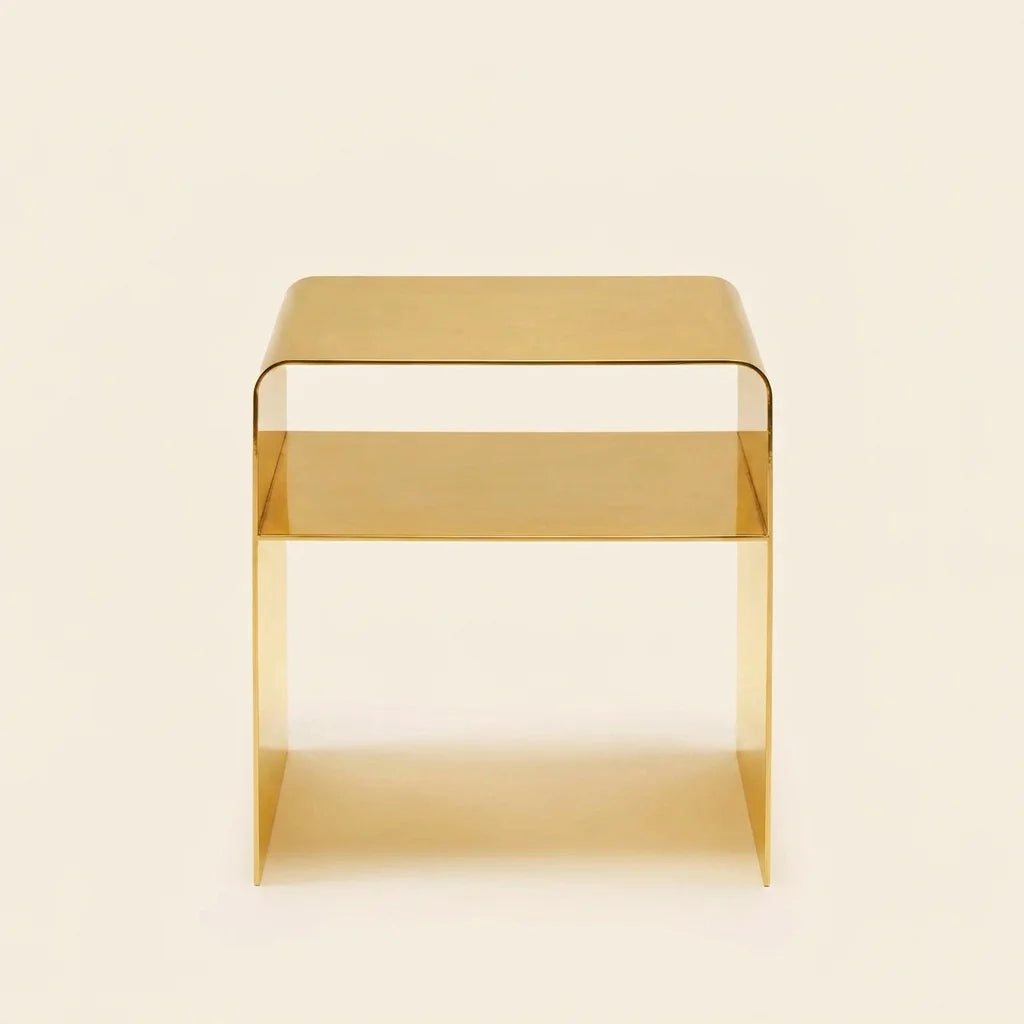 Solid Brass Minimalist Bedside Table, Modern Arched Nightstand, Accent Side Table