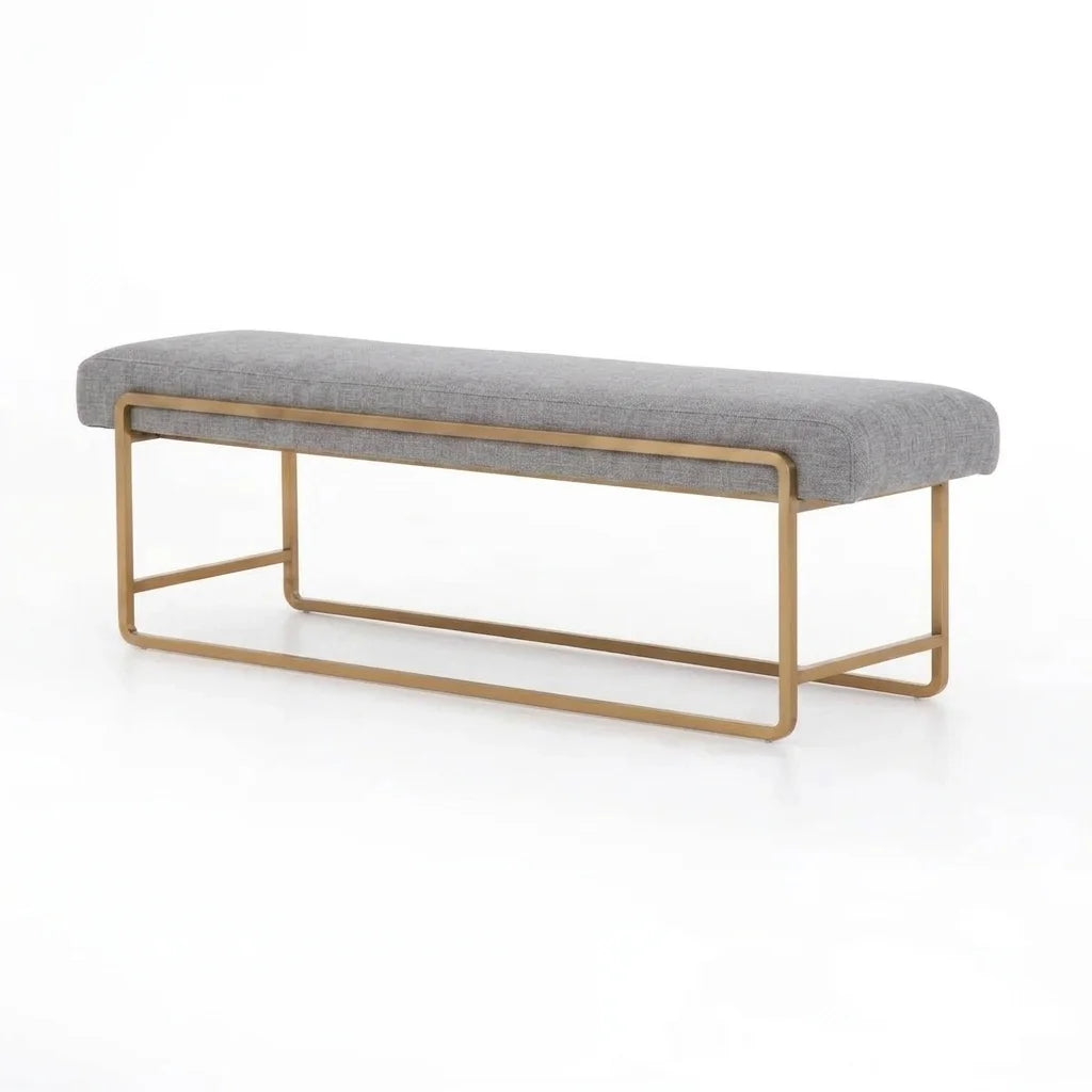 Solid brass bed end bench frame with grey upholestry