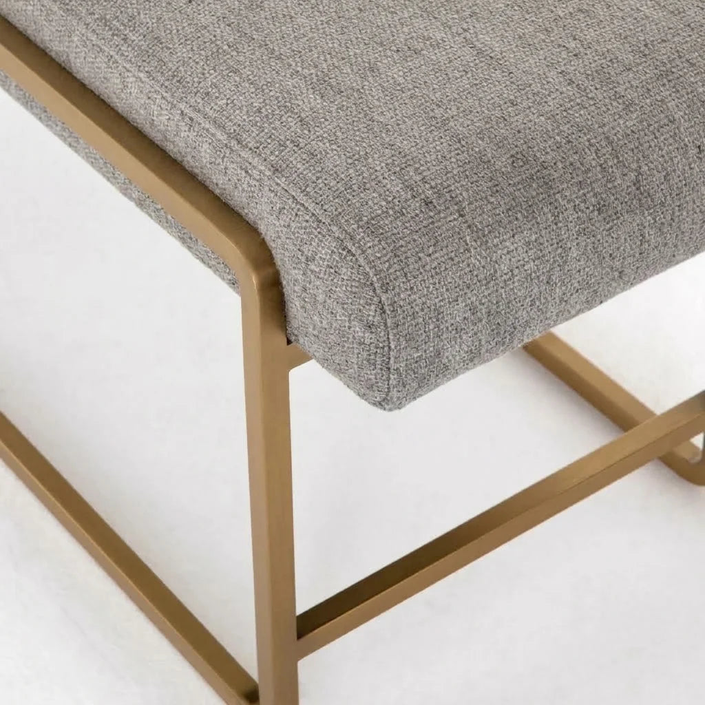 Solid brass bed end bench frame with grey upholestry