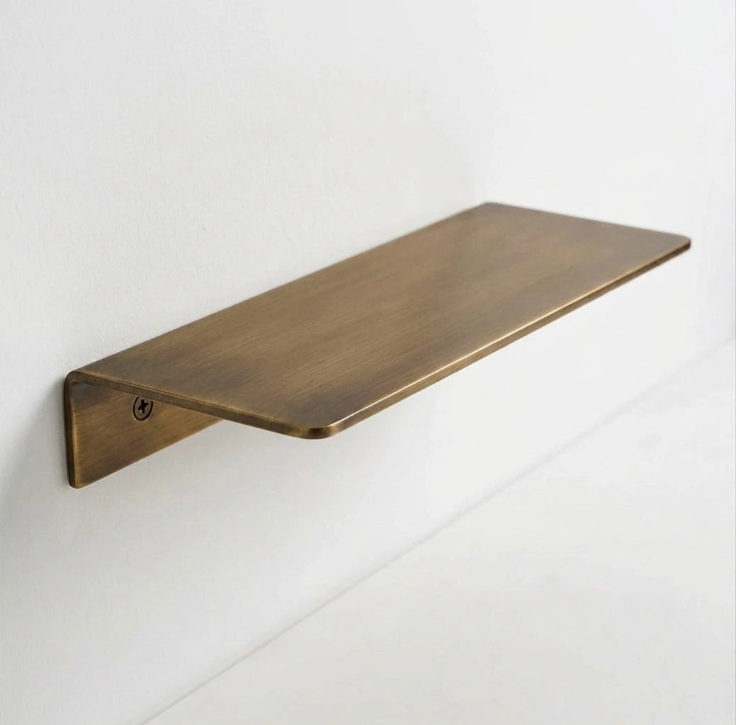 Aged Brass Shelf, Unlacquered Solid Brass Shelves, Wall Floating Shelf