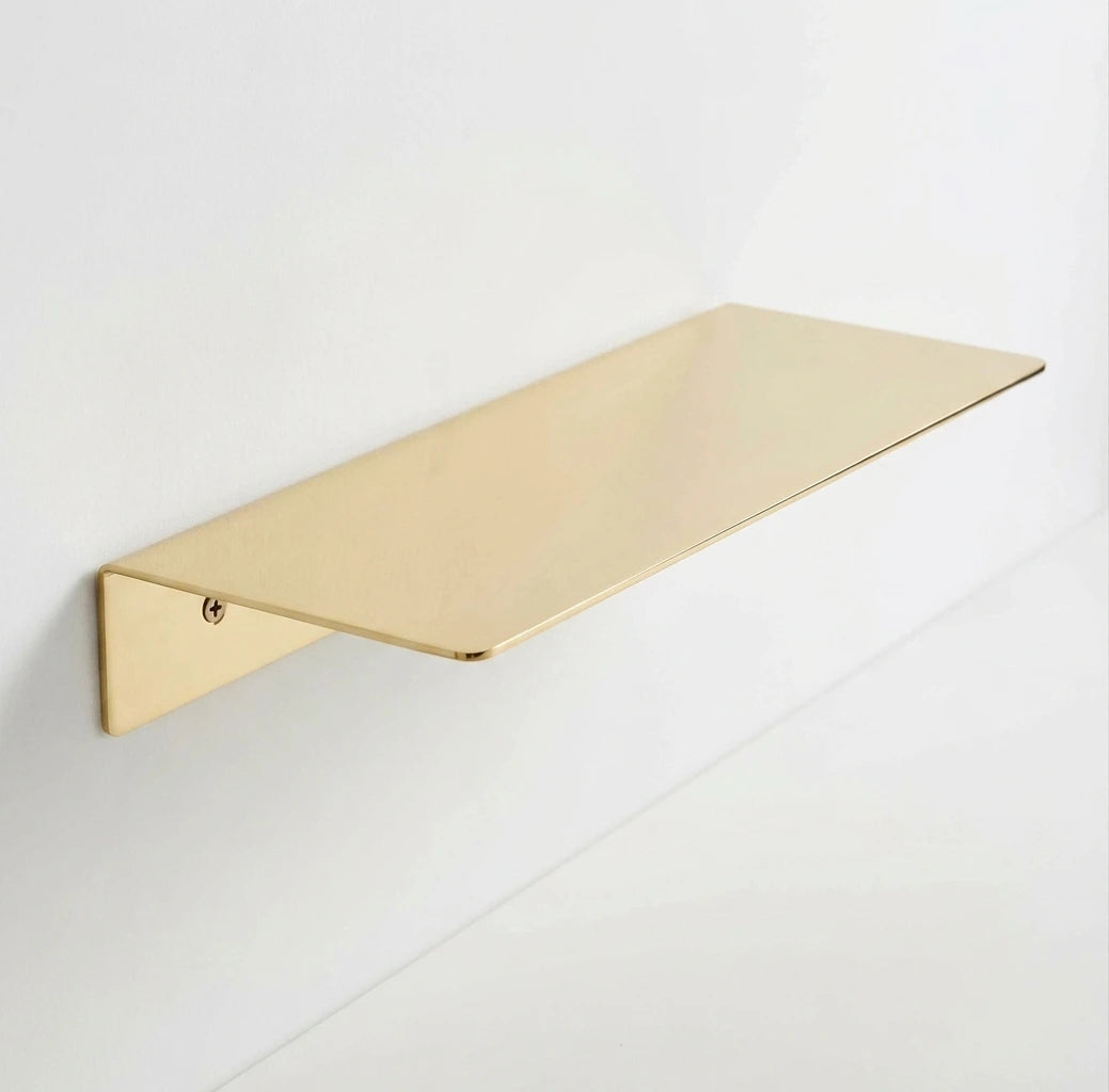 Aged Brass Shelf, Unlacquered Solid Brass Shelves, Wall Floating Shelf