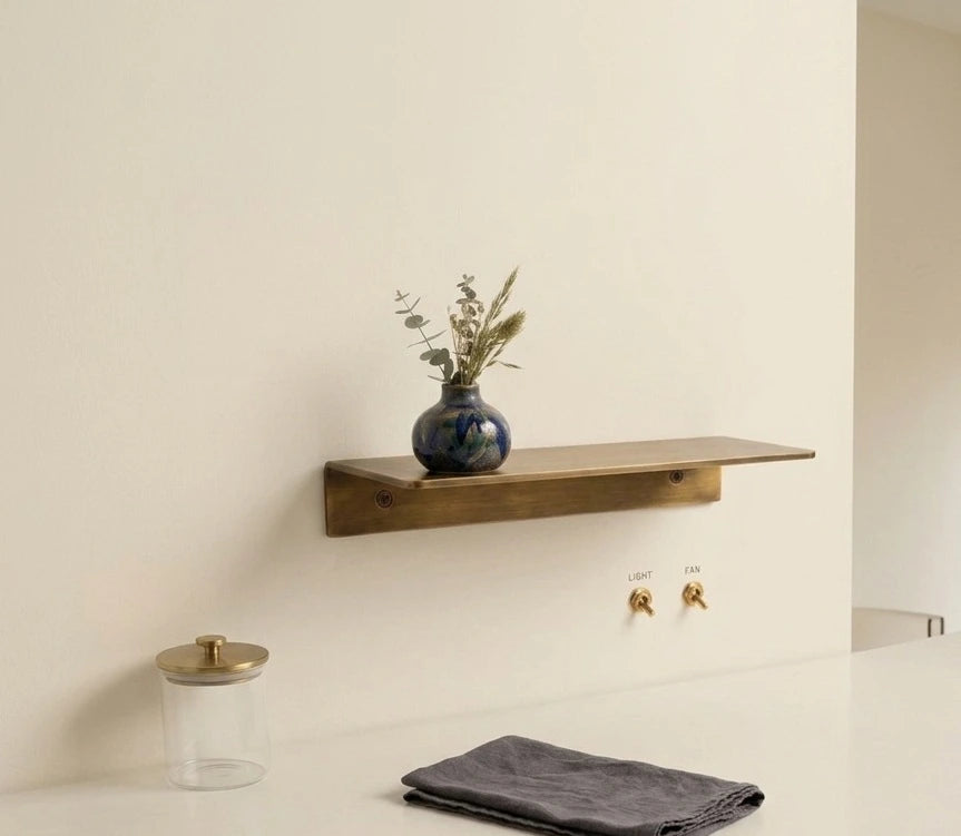 Aged Brass Shelf, Unlacquered Solid Brass Shelves, Wall Floating Shelf