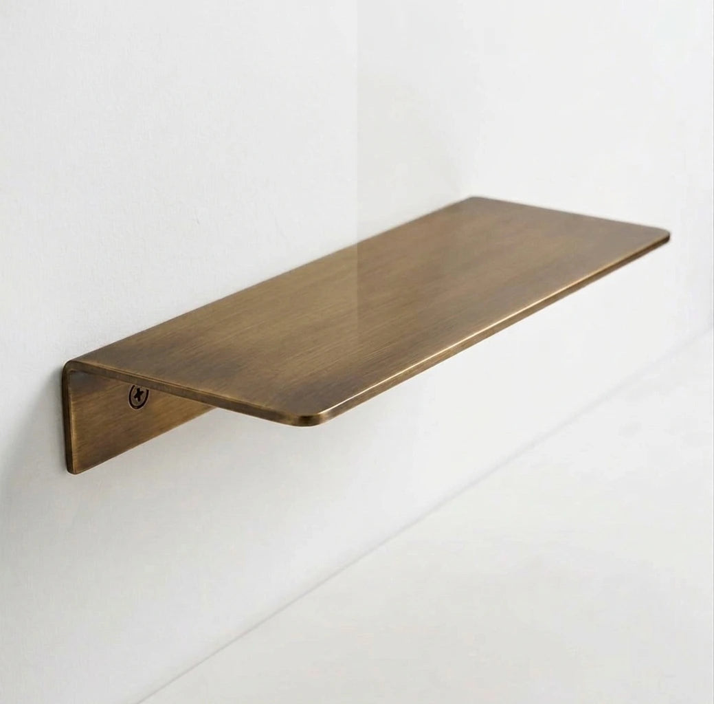Aged Brass Shelf, Unlacquered Solid Brass Shelves, Wall Floating Shelf