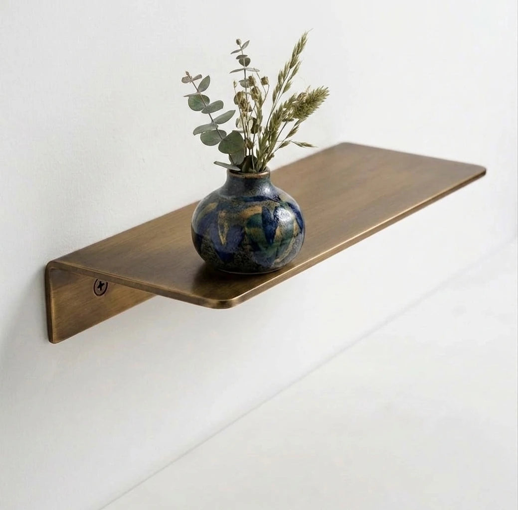 Aged Brass Shelf, Unlacquered Solid Brass Shelves, Wall Floating Shelf