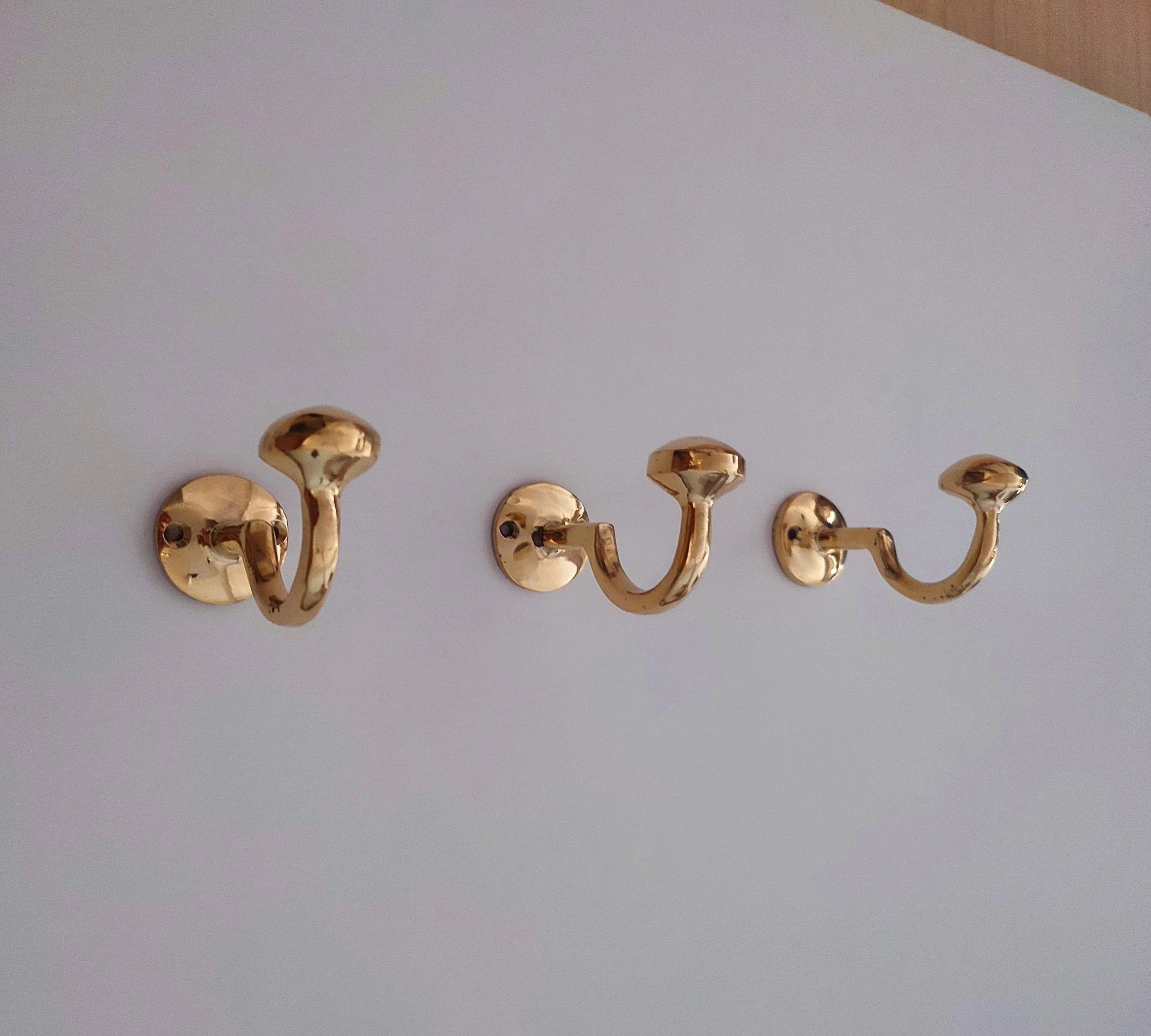Brass Hook Set, Coat Hook, Solid Unlacquered Brass Hook