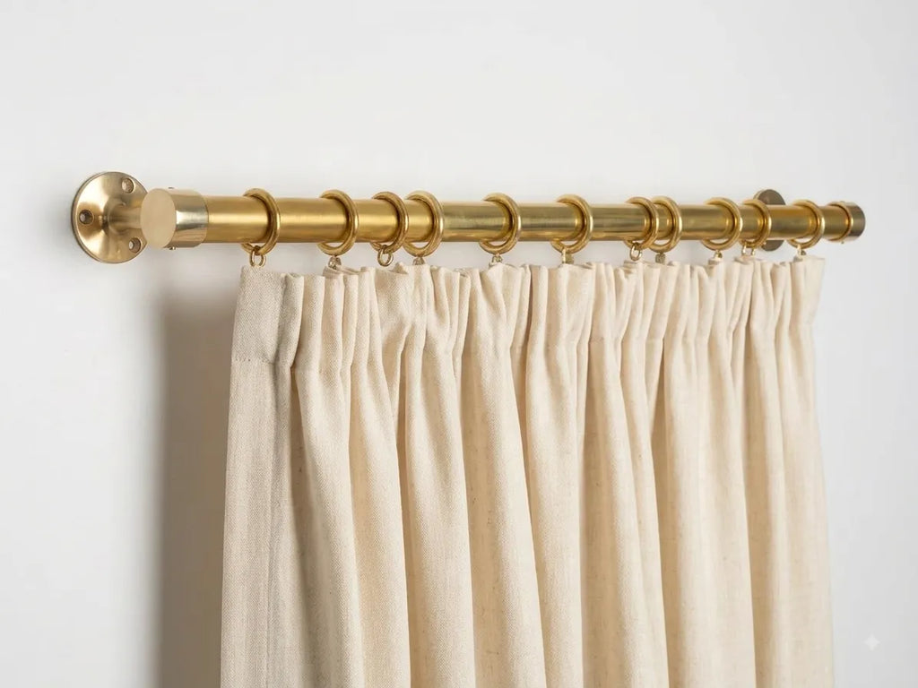Handcrafted Brass Curtain Rod with Rings – Unlacquered & Aged Brass