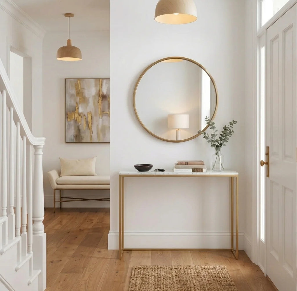 Entryway Solid Console Brass Table, Minimalist Hallway Console