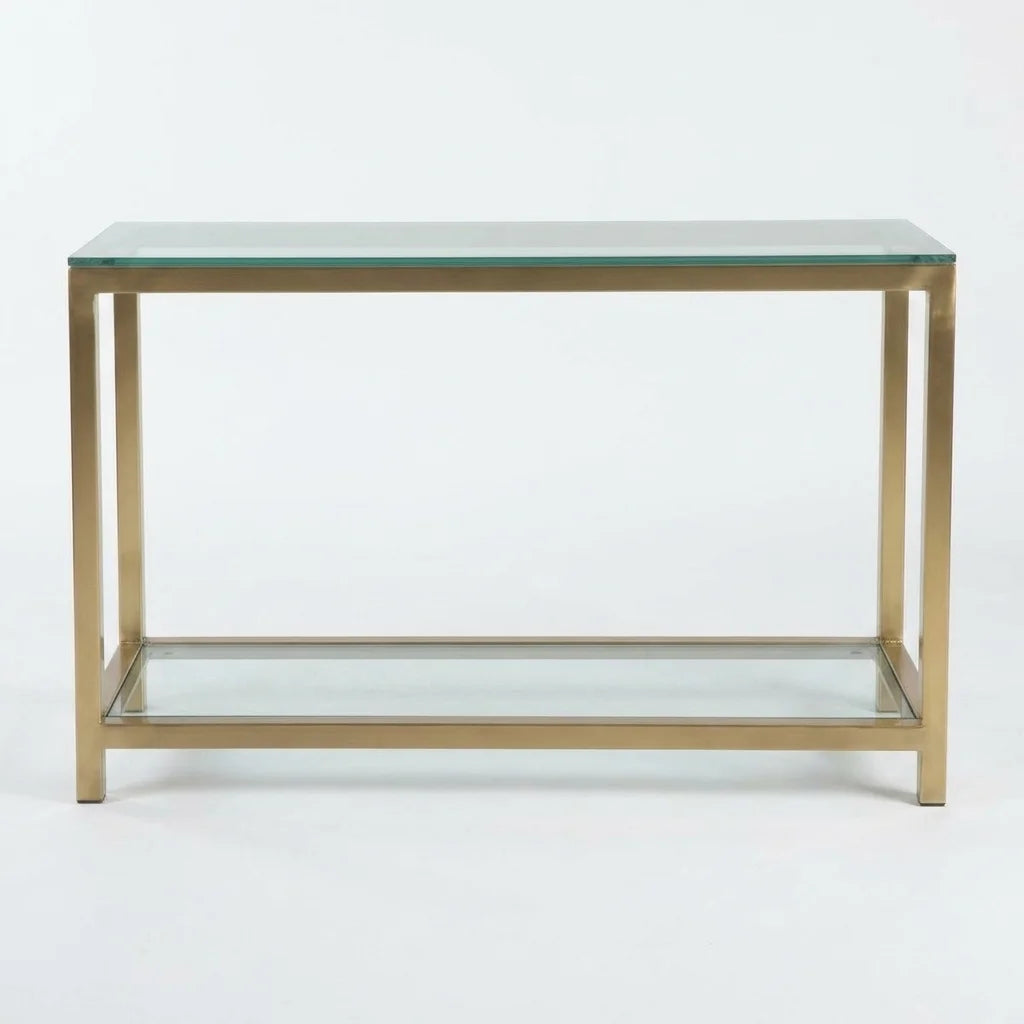 Entryway Solid Console Brass Table with glass Shelves