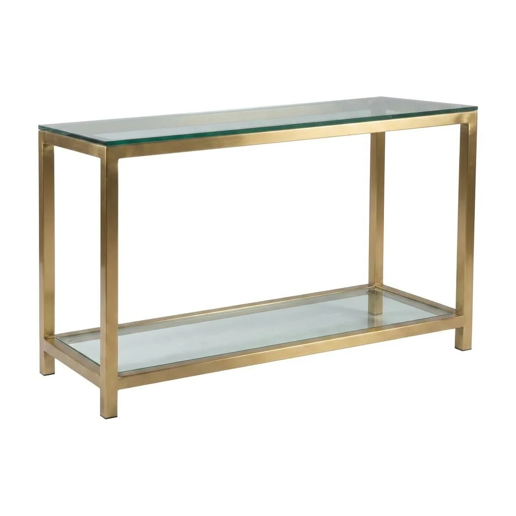 Entryway Solid Console Brass Table with glass Shelves
