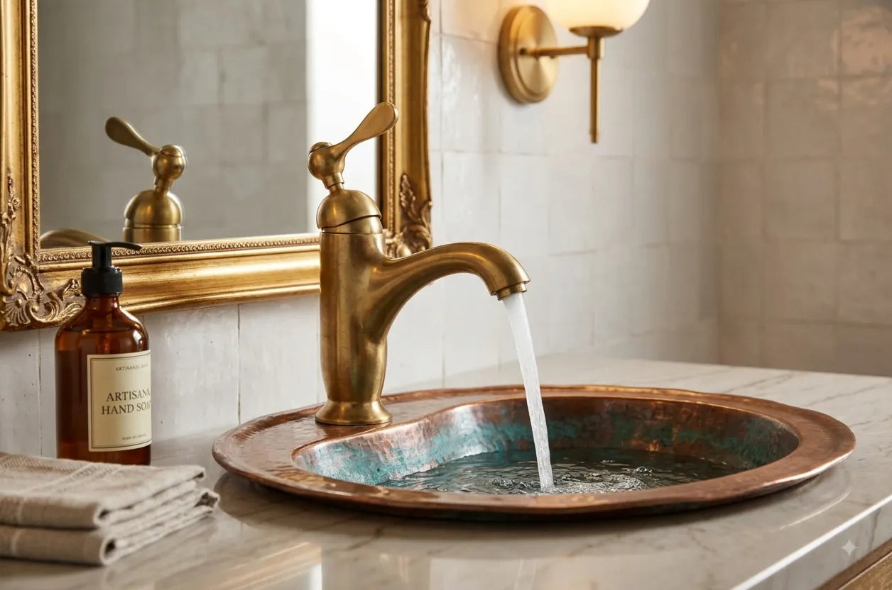 Solid Brass Single Hole Faucet – Handcrafted Vintage Bathroom Sink Fixture