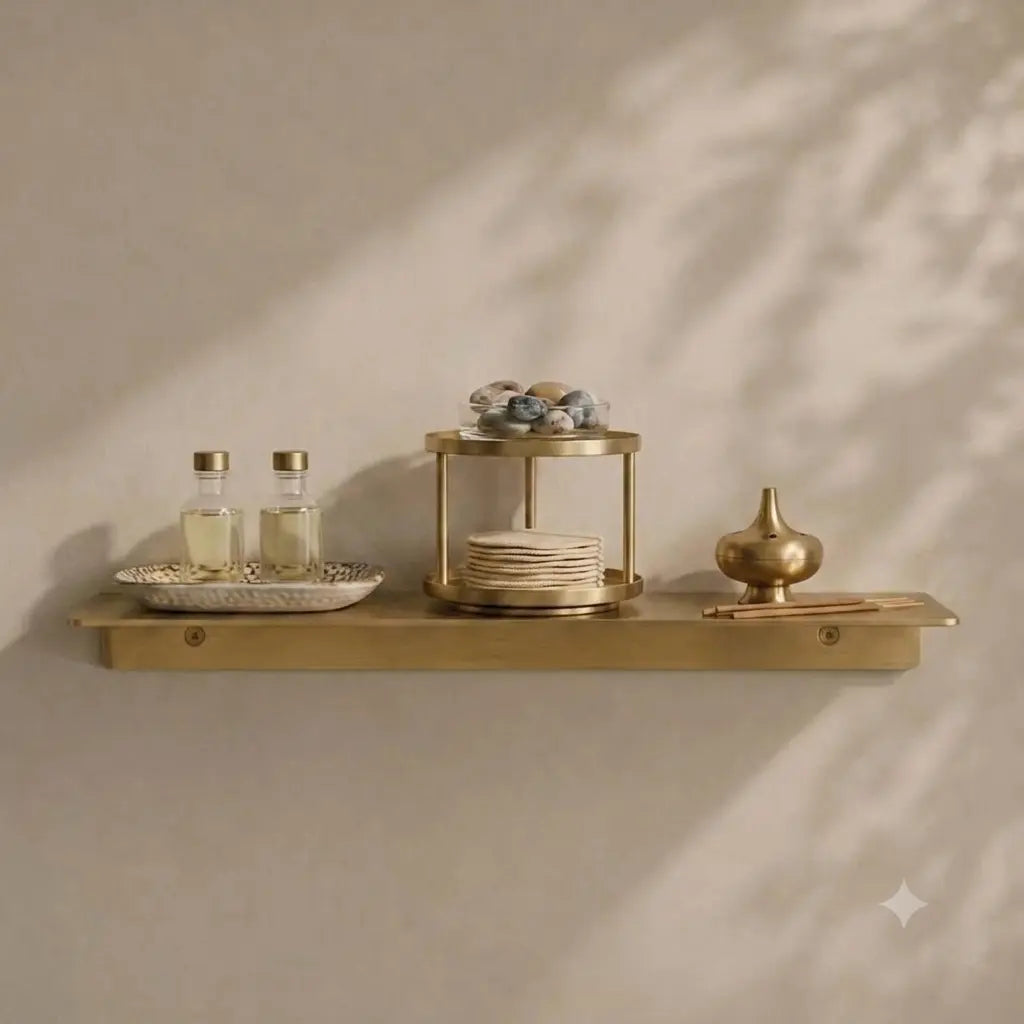 Solid Brass Floating Shelf | Handmade Wall Mounted Display, Bathroom Organizer