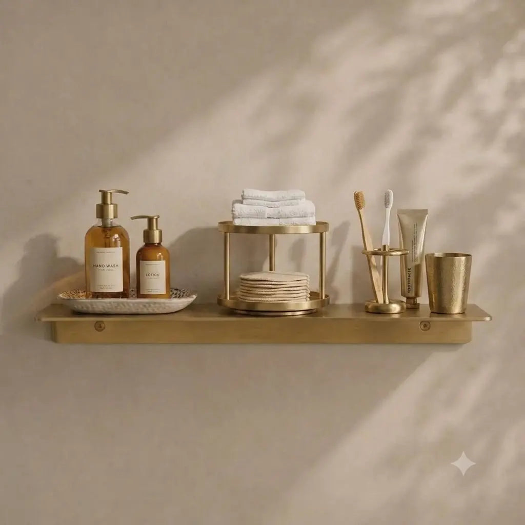 Solid Brass Floating Shelf | Handmade Wall Mounted Display, Bathroom Organizer