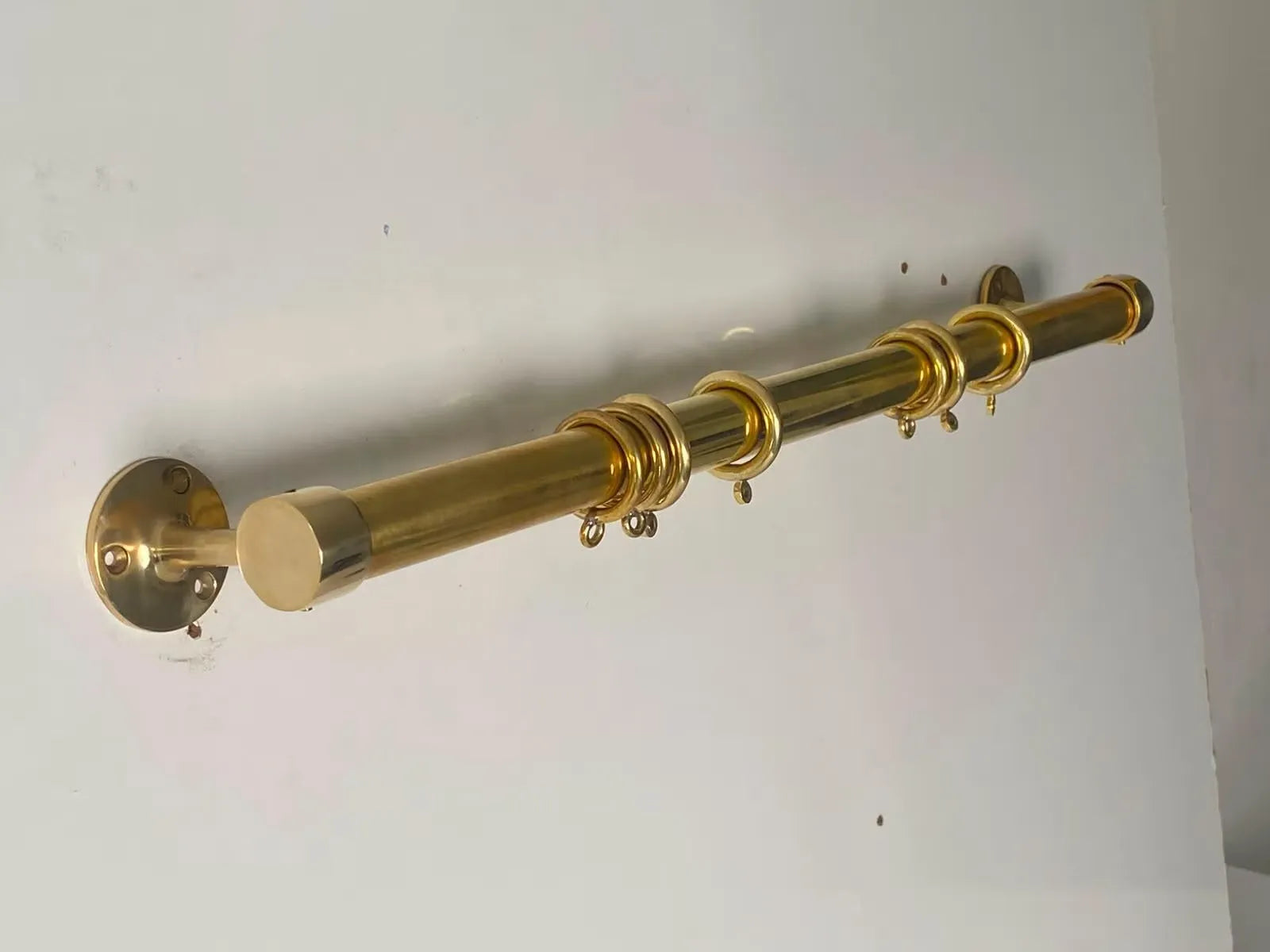 Handcrafted Brass Curtain Rod with Rings – Unlacquered & Aged Brass