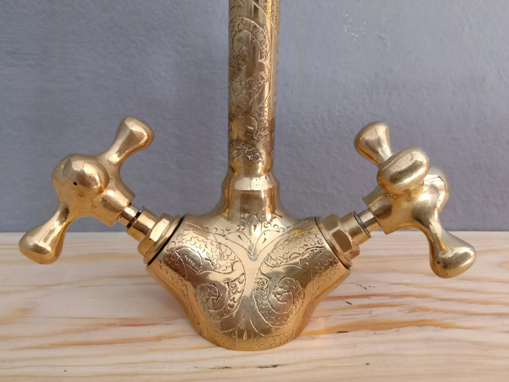 brass engraved solid goosneck faucet handles and spout 
