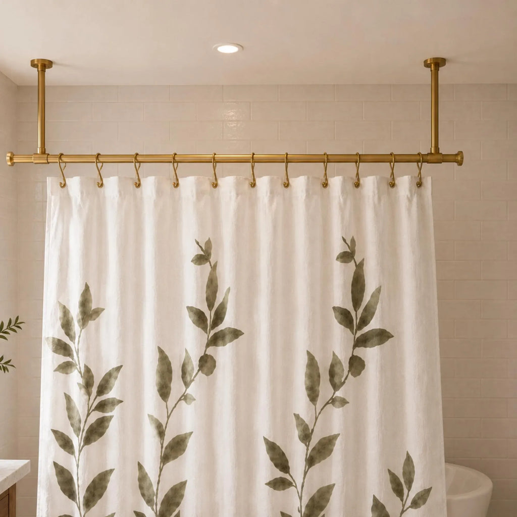 Unlacquered Brass Ceiling-Mounted Shower Curtain Rod, Custom Size Bathroom Hardware