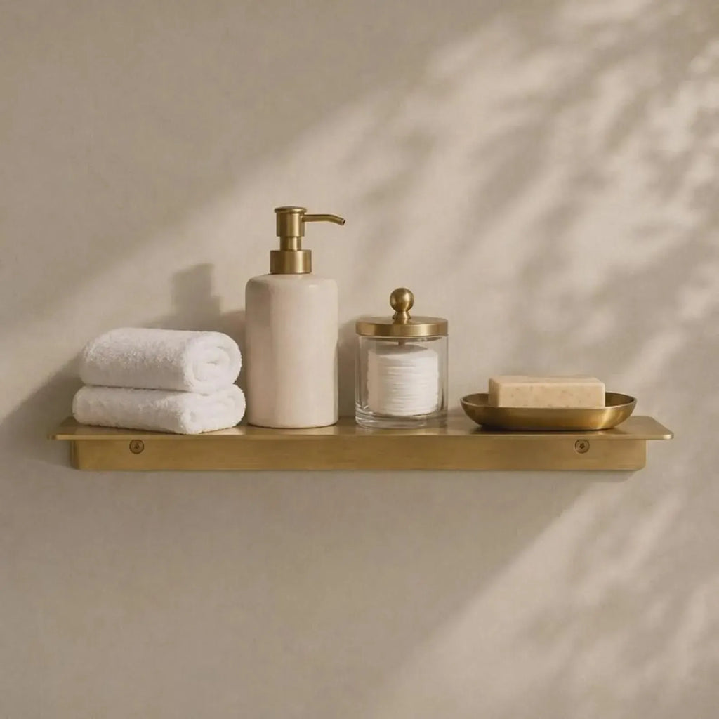 Solid Brass Floating Shelf | Handmade Wall Mounted Display, Bathroom Organizer