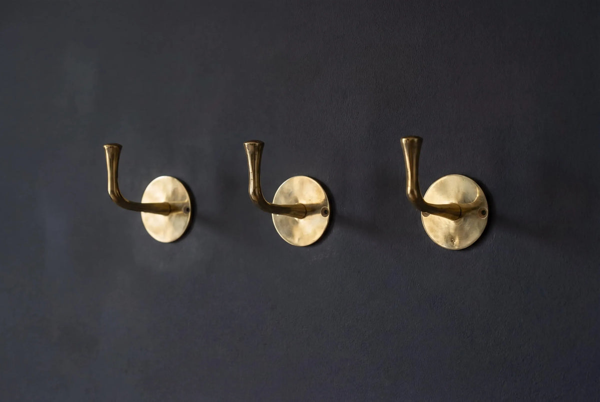 Vintage Hooks Set, Solid Brass Robe Hook, Heavy Duty Single Hook, Wall Mount Robe Hooks