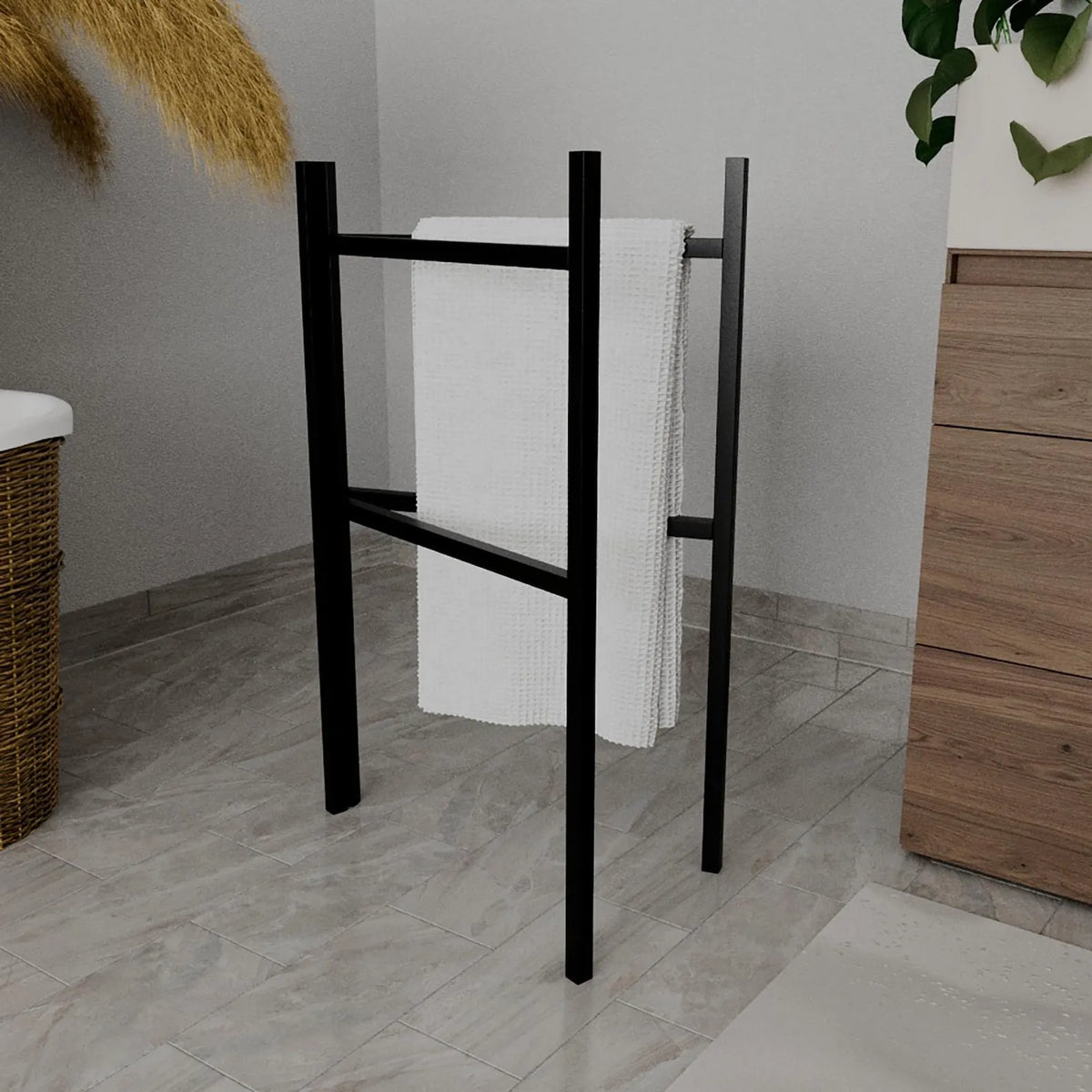 Modern Freestanding Brass Towel Drying Rack – Foldable Bathroom Organizer